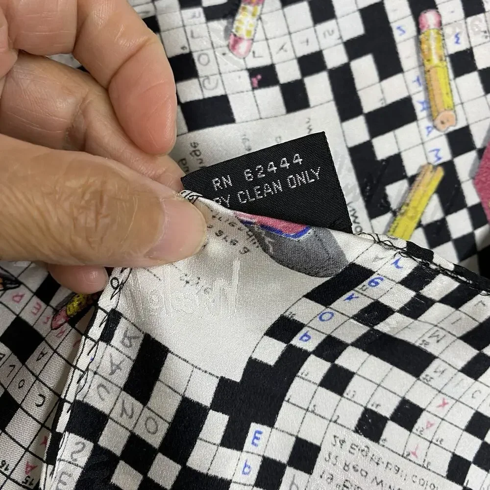 Vintage Nicole Miller 100% Silk Crossword Puzzle Novelty Scarf Teacher Writer
